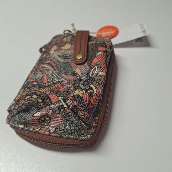 Sakroots Wristlet Wallet Pockets Card Slots Zip Floral Pink Brown Small 6 Inch - Picture 7 of 7